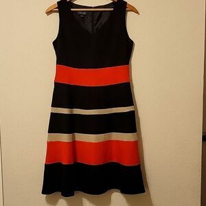 Black Label by Evan Picone red, black and tan dress size 6 CLEARANCE